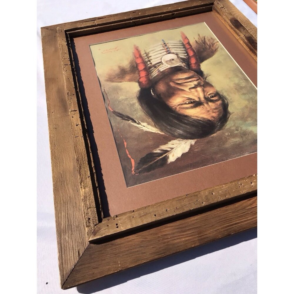 Vtg 70s BILL HAMPTON Art Print Native American Indian Western Framed 25x21 - Picture 8 of 15